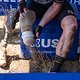 Rider Travis Warwick-Oliver Cleans his leg for his prosthetic during a extremely hot Stage 3 of the 2025 Absa Cape Epic Mountain Bike stage race held at Fairview, Paarl, Cape Town, South Africa on the 19th March 2025. Photo by Dom Barnardt/Cape Epic
