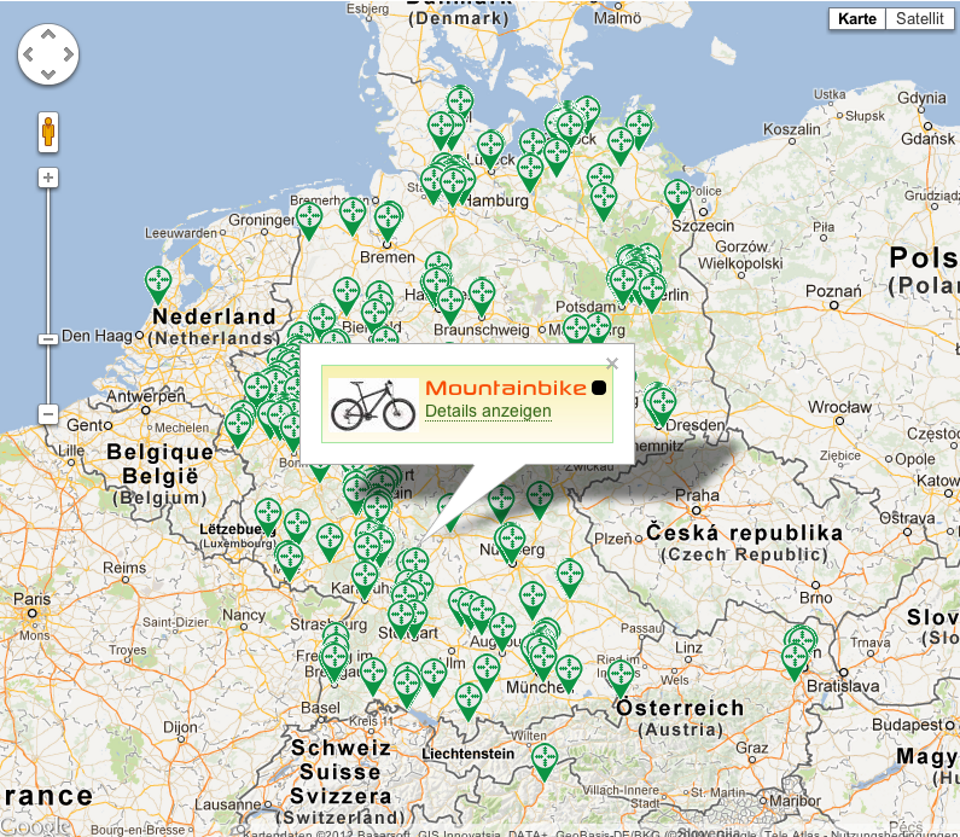 Foto: Jagdrevier - Karte gestohlener Bikes